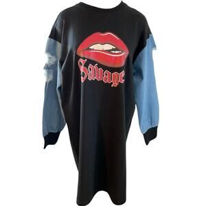 Jolie & Joy Jeans‎ Shirt Womens 1X Black Savage Lips Graphic Long Sleeve Plus